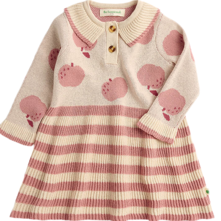 Kids Apple Knit Dress - Cream
