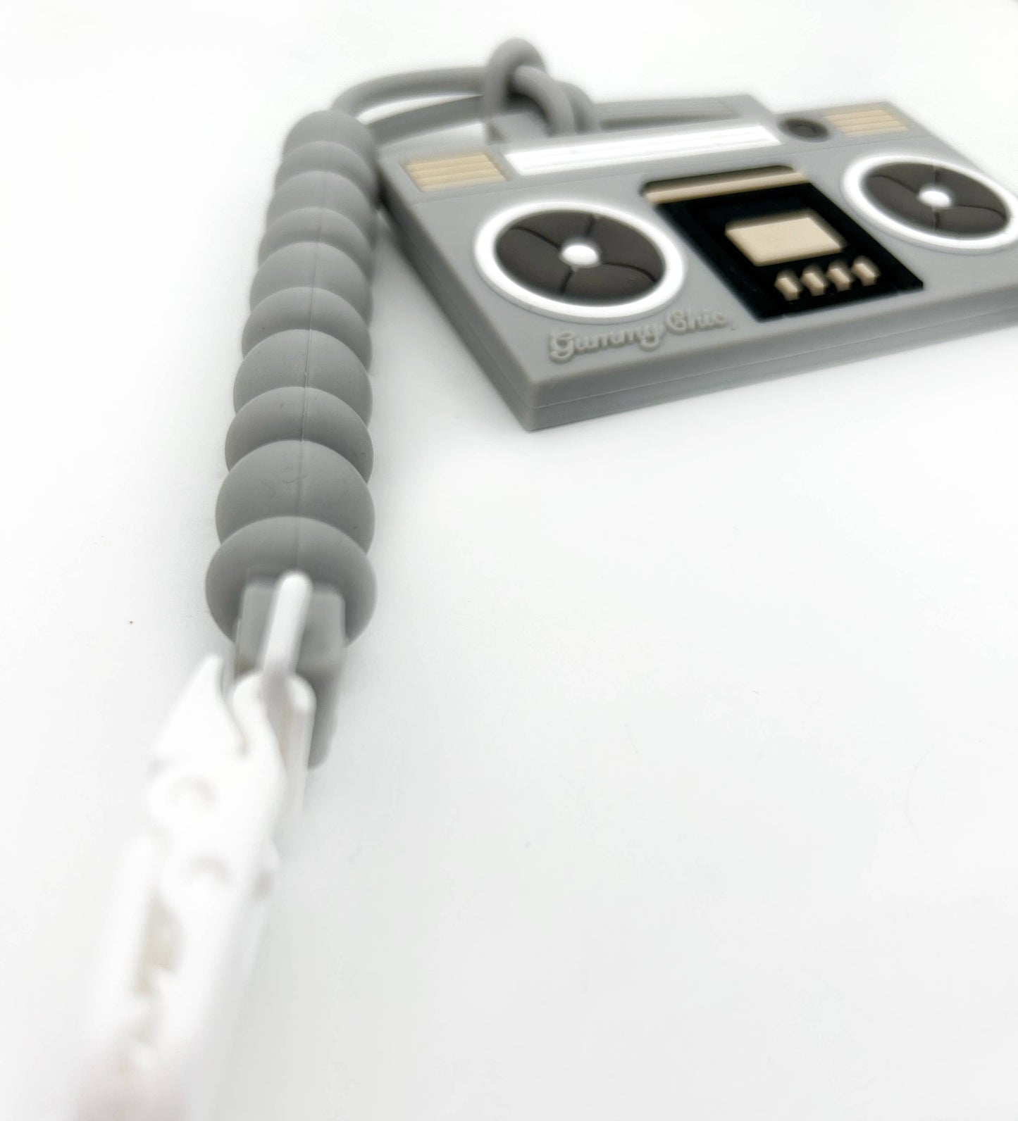 Silicone Boom Box Teether with Clip - Grey