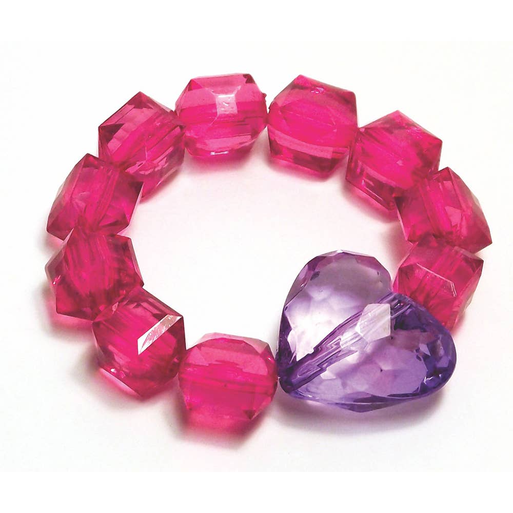 Rock Candy Stretch Bracelet with Heart - Clear/Red