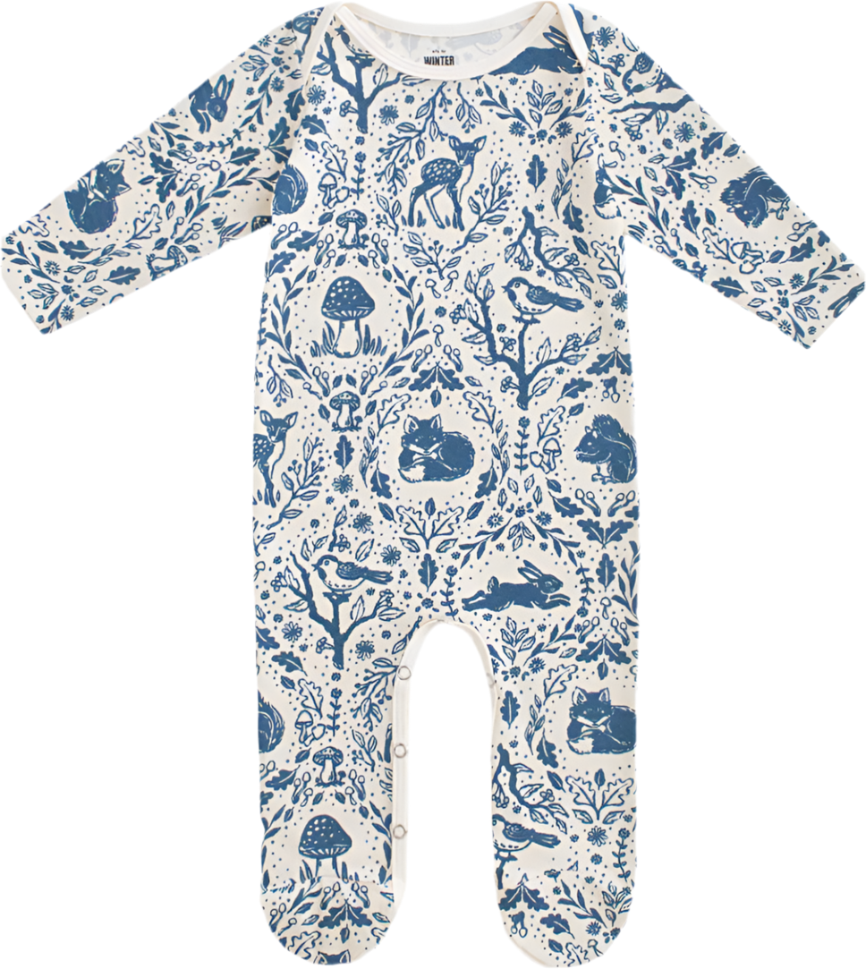 Footed Romper - Animal Tapestry Delft Blue