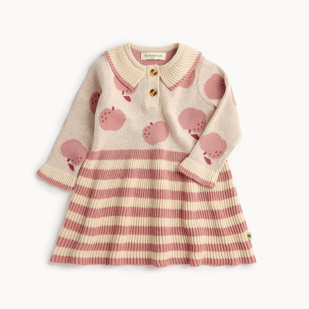 Kids Apple Knit Dress - Cream