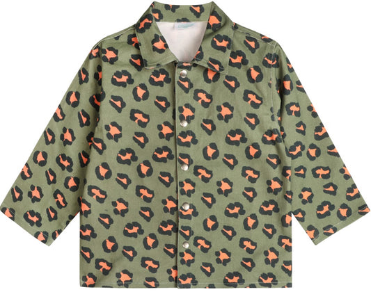 Green Animal Print Denim Overshirt