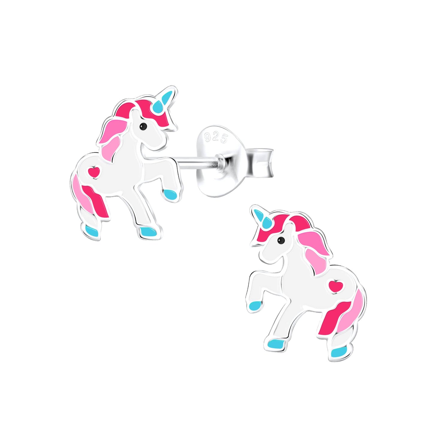 Sterling Silver Stud Critter Earrings in a Glass Bottle - Pink Unicorn