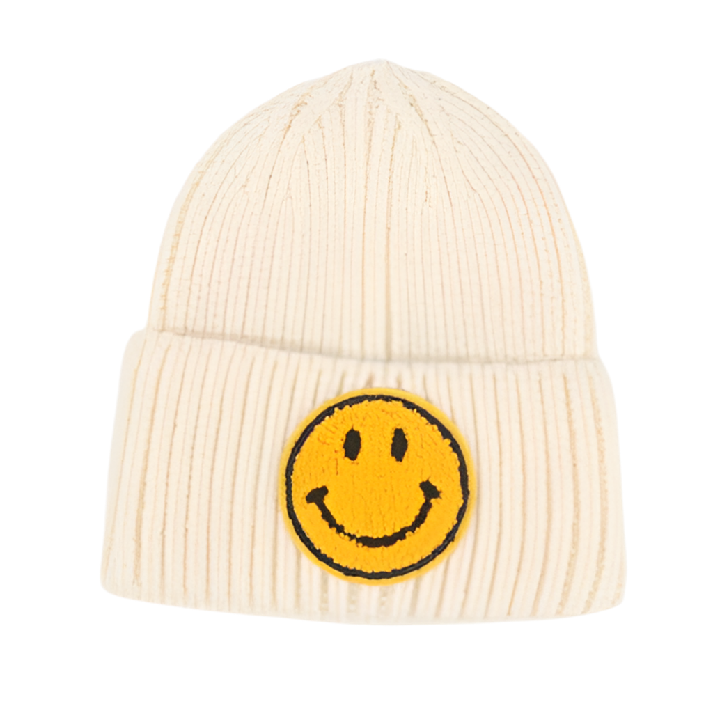Smiley Face Beanie - Cream