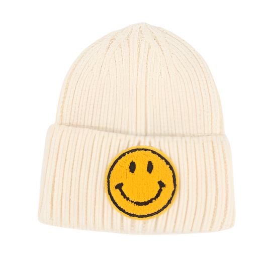 Smiley Face Beanie - Cream