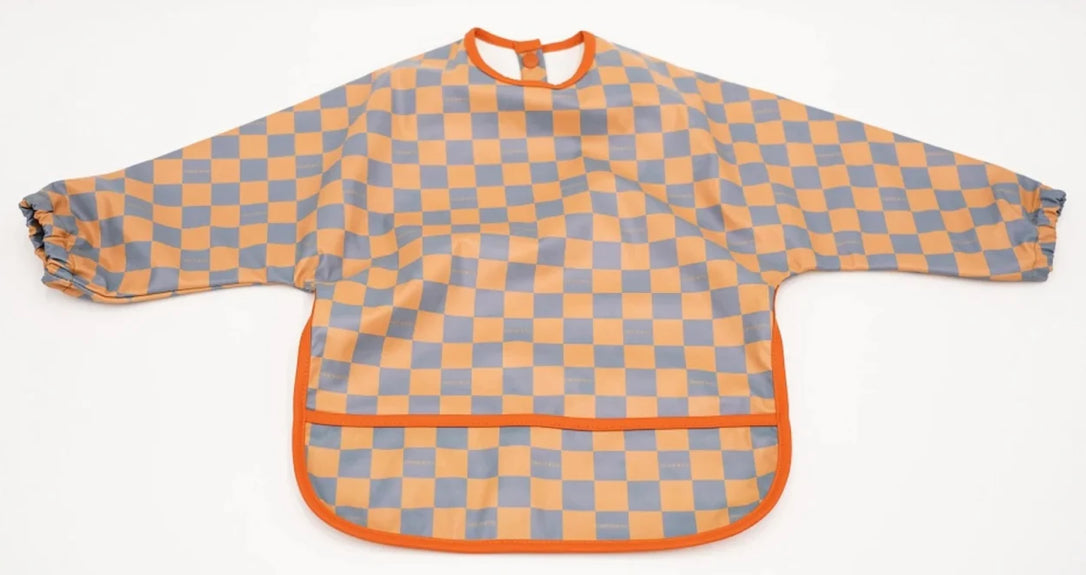 Smock Bib - Checks Laguna & Wheat