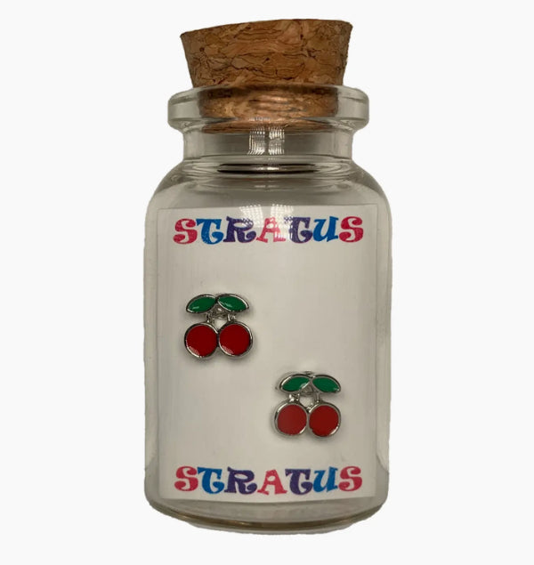 Critters in a Glass Jar Stud Hypoallergenic Earrings - Cherries