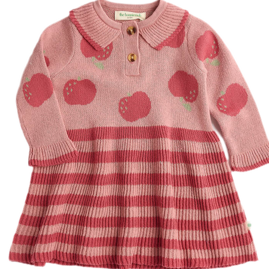 Kids Apple Knit Dress - Rosy