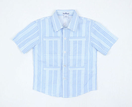 Guayabera Shirt - Blue Plaid