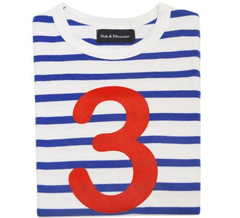 French Blue & White Breton Striped Number 3 T Shirt