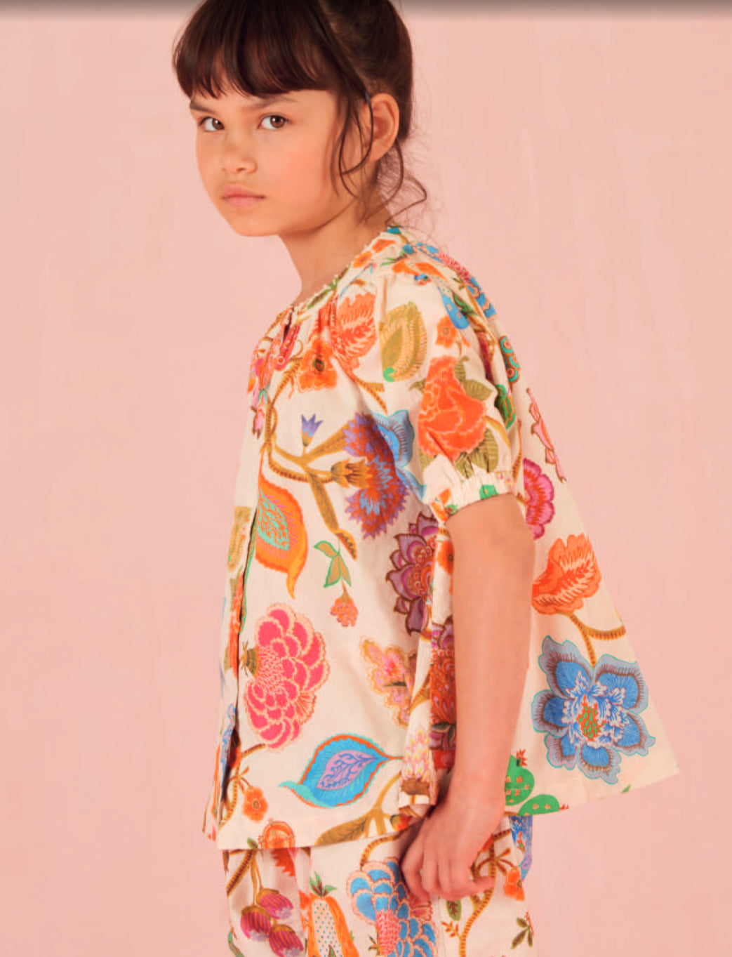 Beso Collarless Shirt Large Florals - Turtle Dove