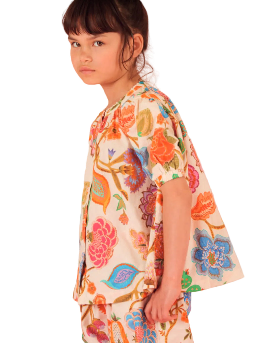 Beso Collarless Shirt Large Florals - Turtle Dove