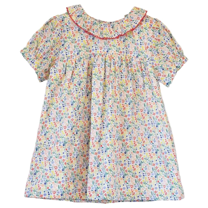 Emily Dress with Lace trim | Yellow Petal Confetti