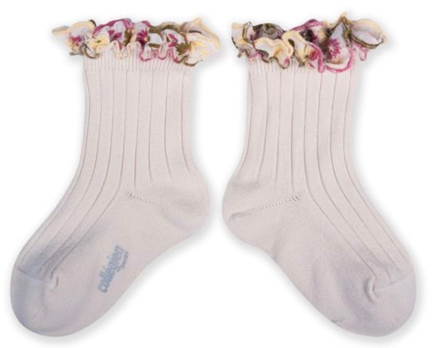 Anemone - Embroidered Ruffle Ribbed Anklet