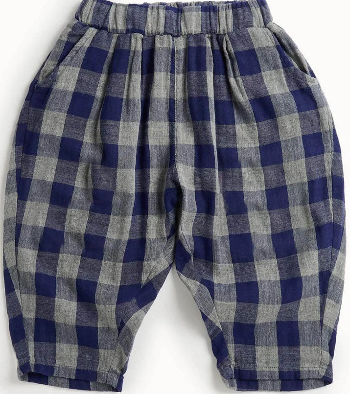 Barrel Leg Trouser - Blue Check
