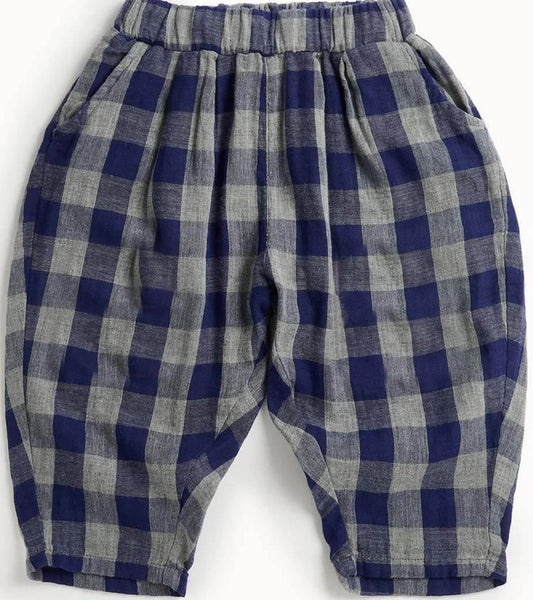 Barrel Leg Trouser - Blue Check