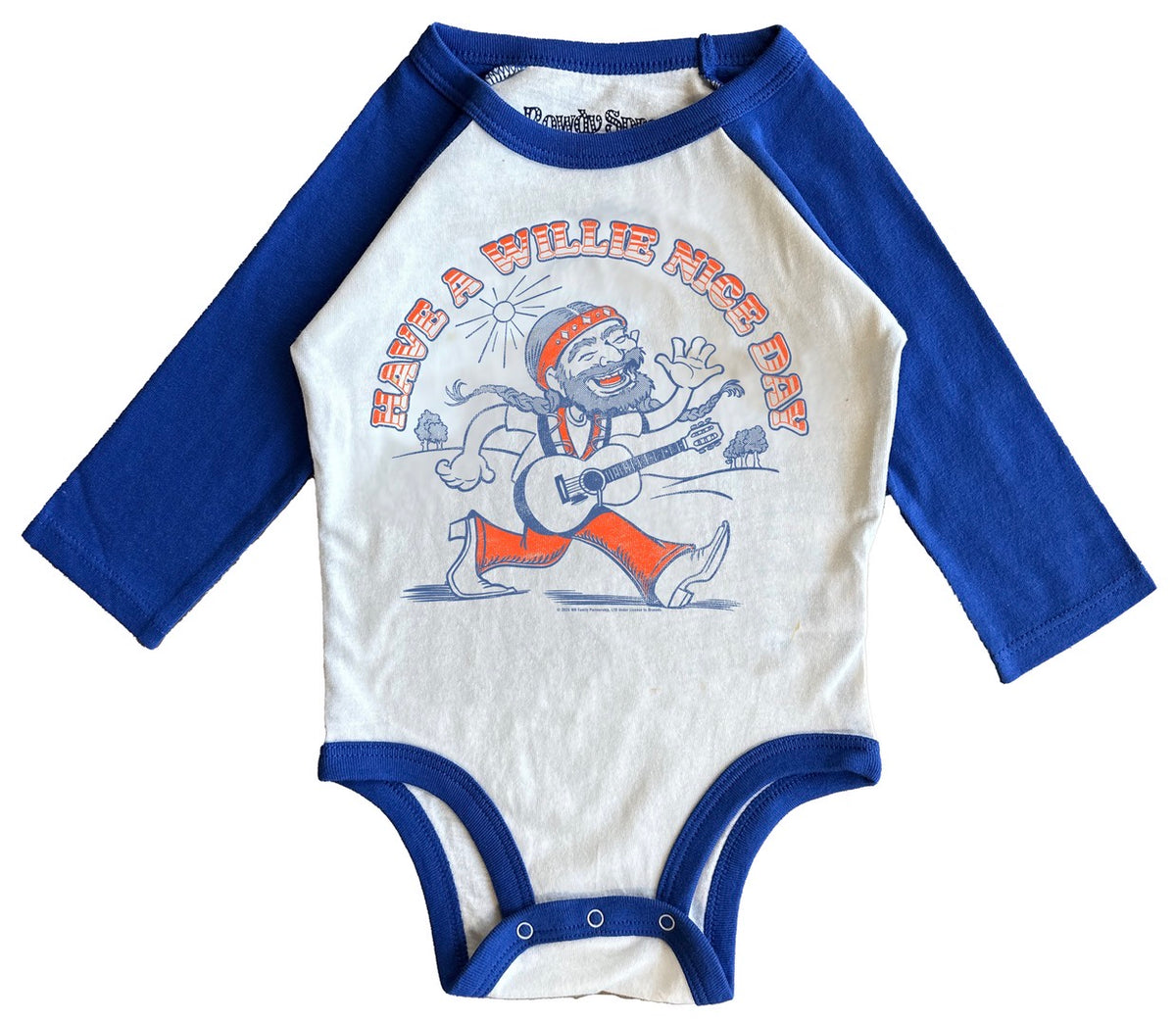 Willie Nelson Have A Nice Day Cartoon Raglan LS Onesie