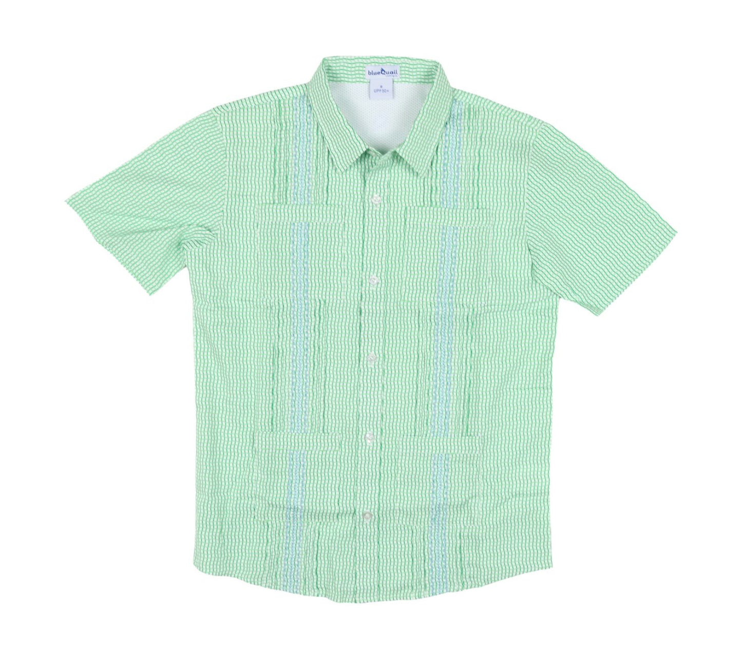 Guayabera Shirt - Jade Apple Wave