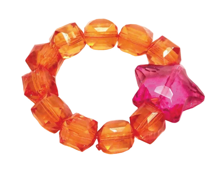 Rock Candy Stretch Bracelet with Star Bead - Orange/Hot Pink