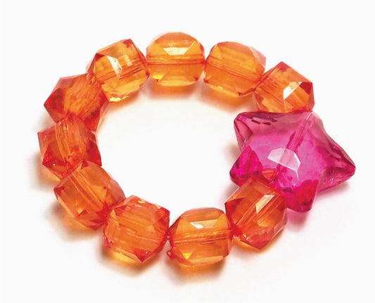 Rock Candy Stretch Bracelet with Star Bead - Orange/Hot Pink