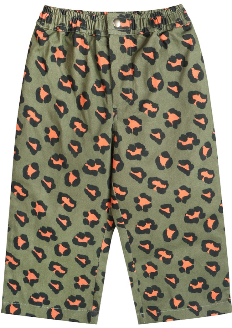 Green Animal Print Denim Pants