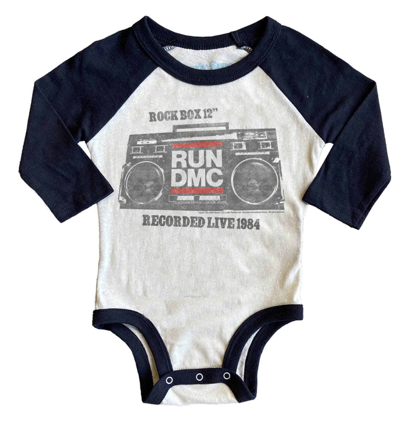 Run DMC Rock Box Recycled Raglan LS Onesie