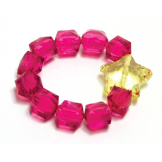 Rock Candy Stretch Bracelet with Star Bead - Hot Pink/Yellow