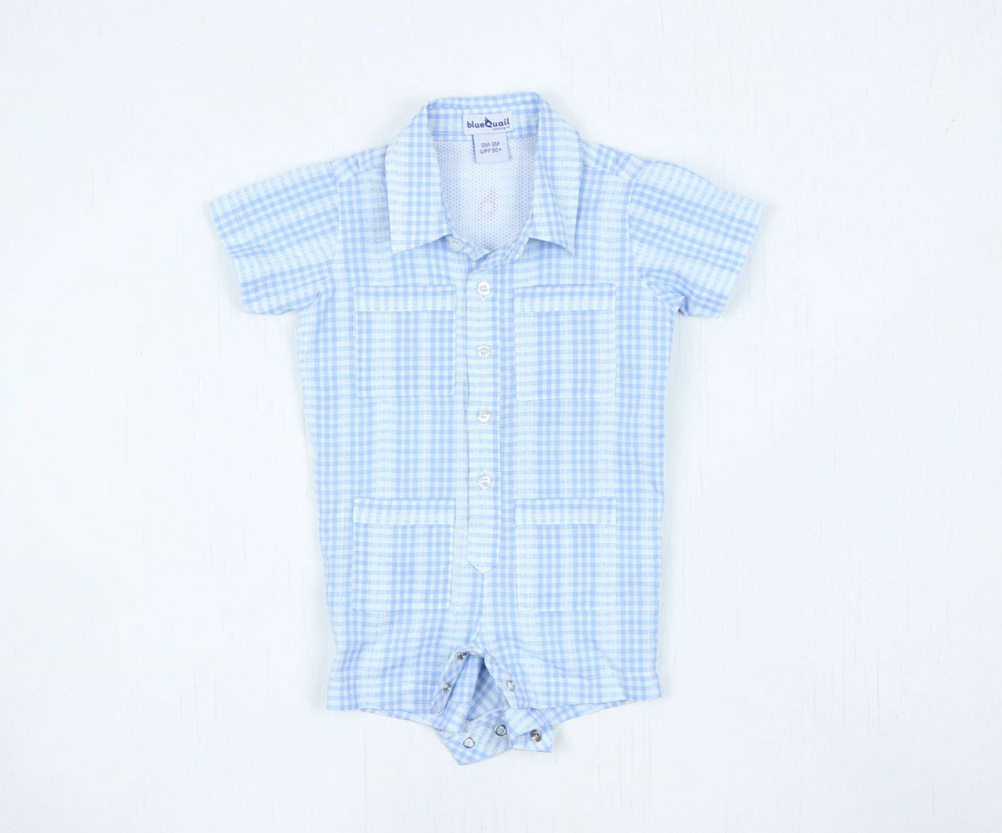 Guayabera Romper - Blue Plaid