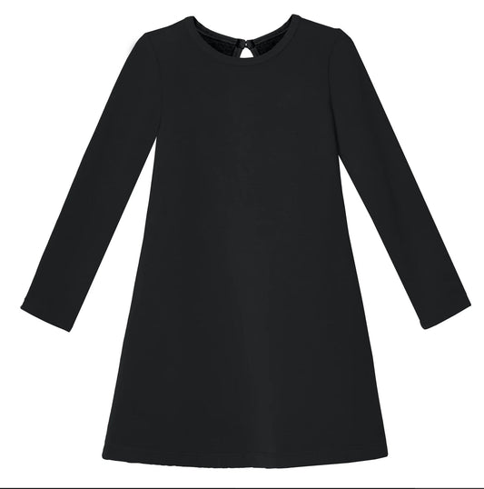 Cotton Fleece A-Line Dress - Black