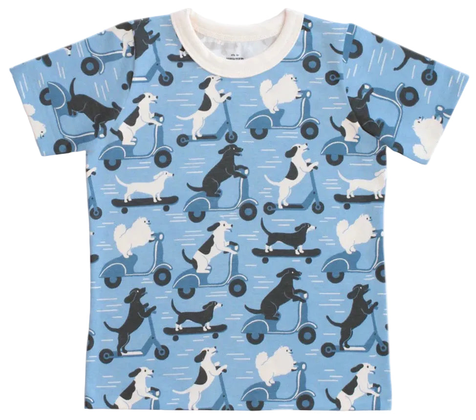 Tee Shirt SS - Dogs on Scooters Blue