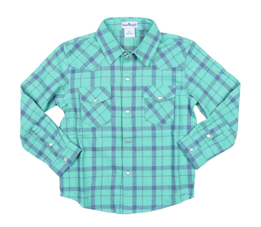 Blue & Green Plaid Flannel Pearl Snap LS Shirt