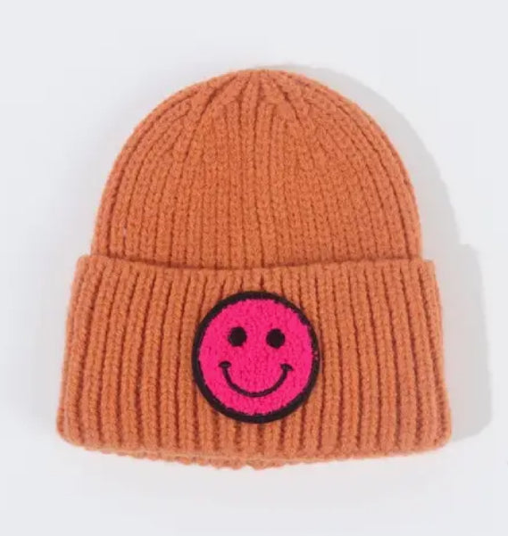 Smiley Face Beanie - Cream