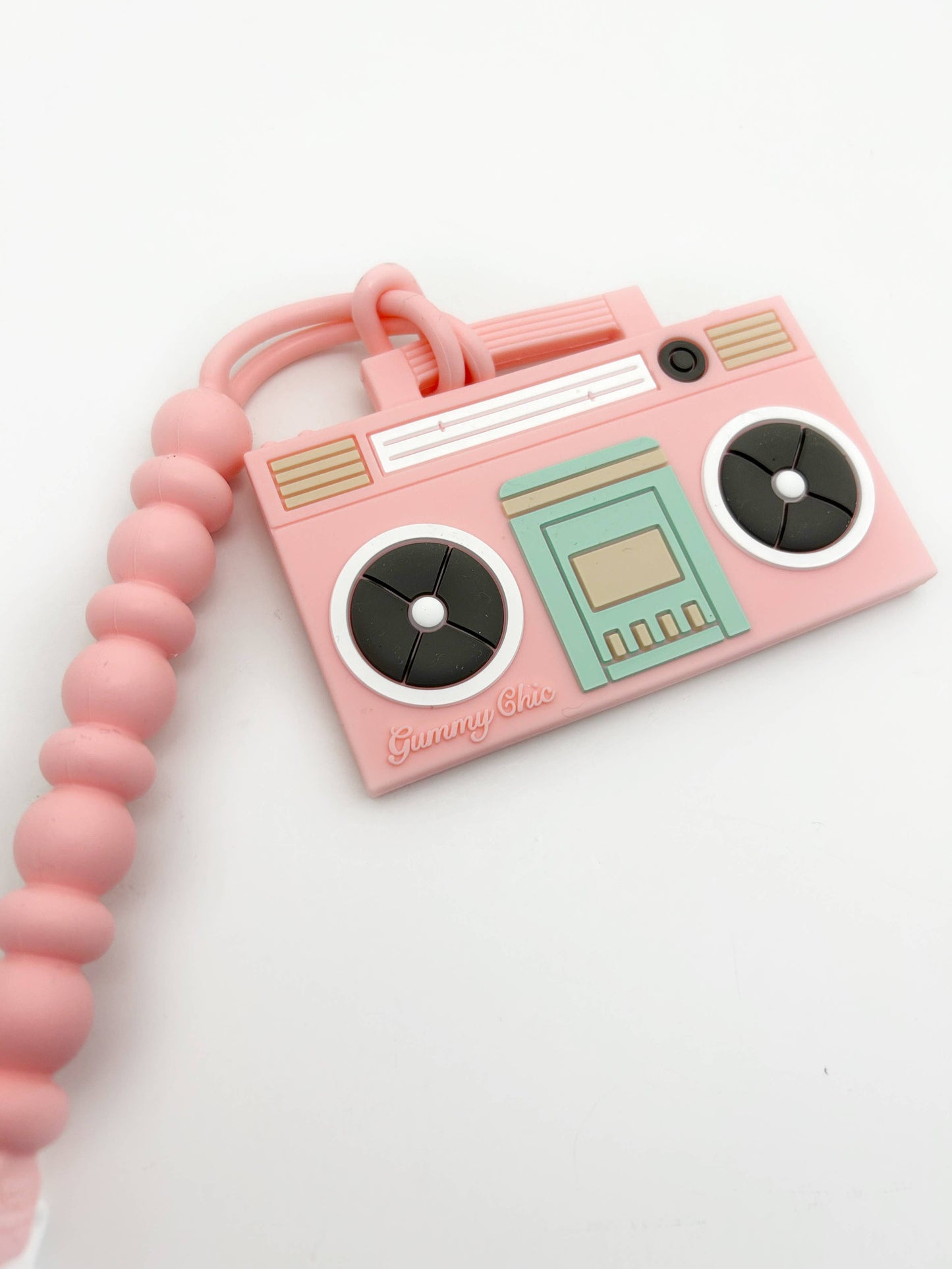 Silicone Boom Box Teether with Clip - Light Pink