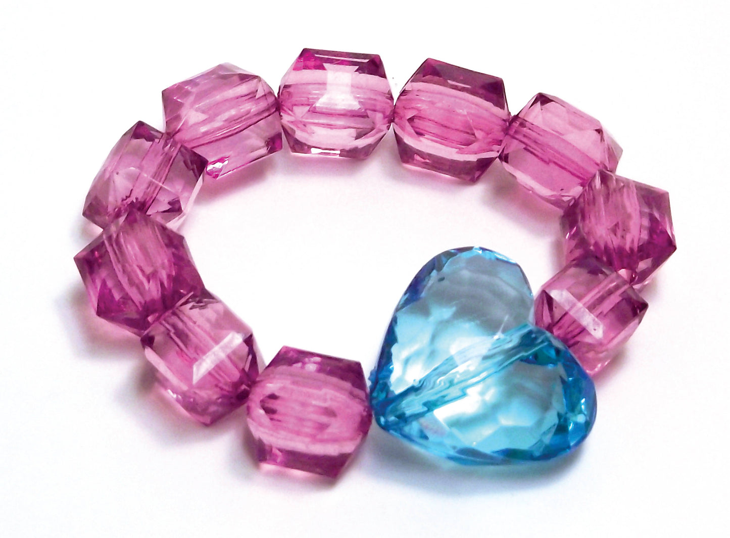 Rock Candy Stretch Bracelet with Heart - Aqua/Pink