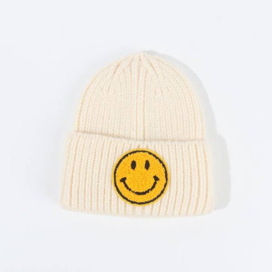 Smiley Face Beanie - Cream