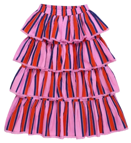 Tropic Ruffles Striped Skirt Pink