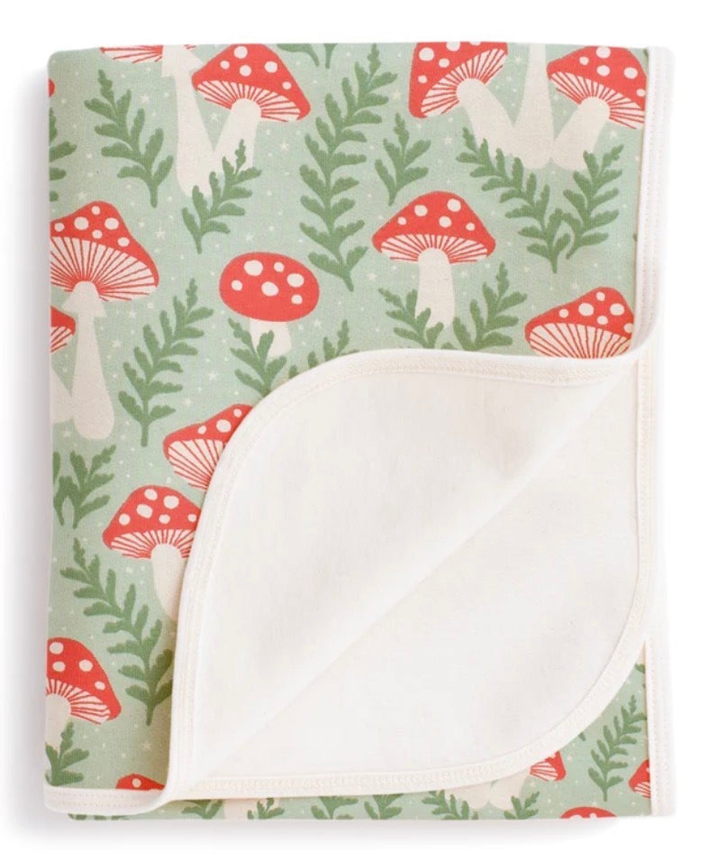 French Terry Blanket - Toadstools Red & Green