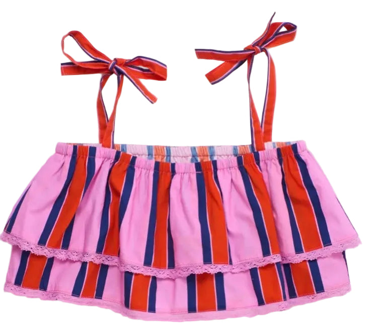 Tropic Ruffles Striped Top Pink