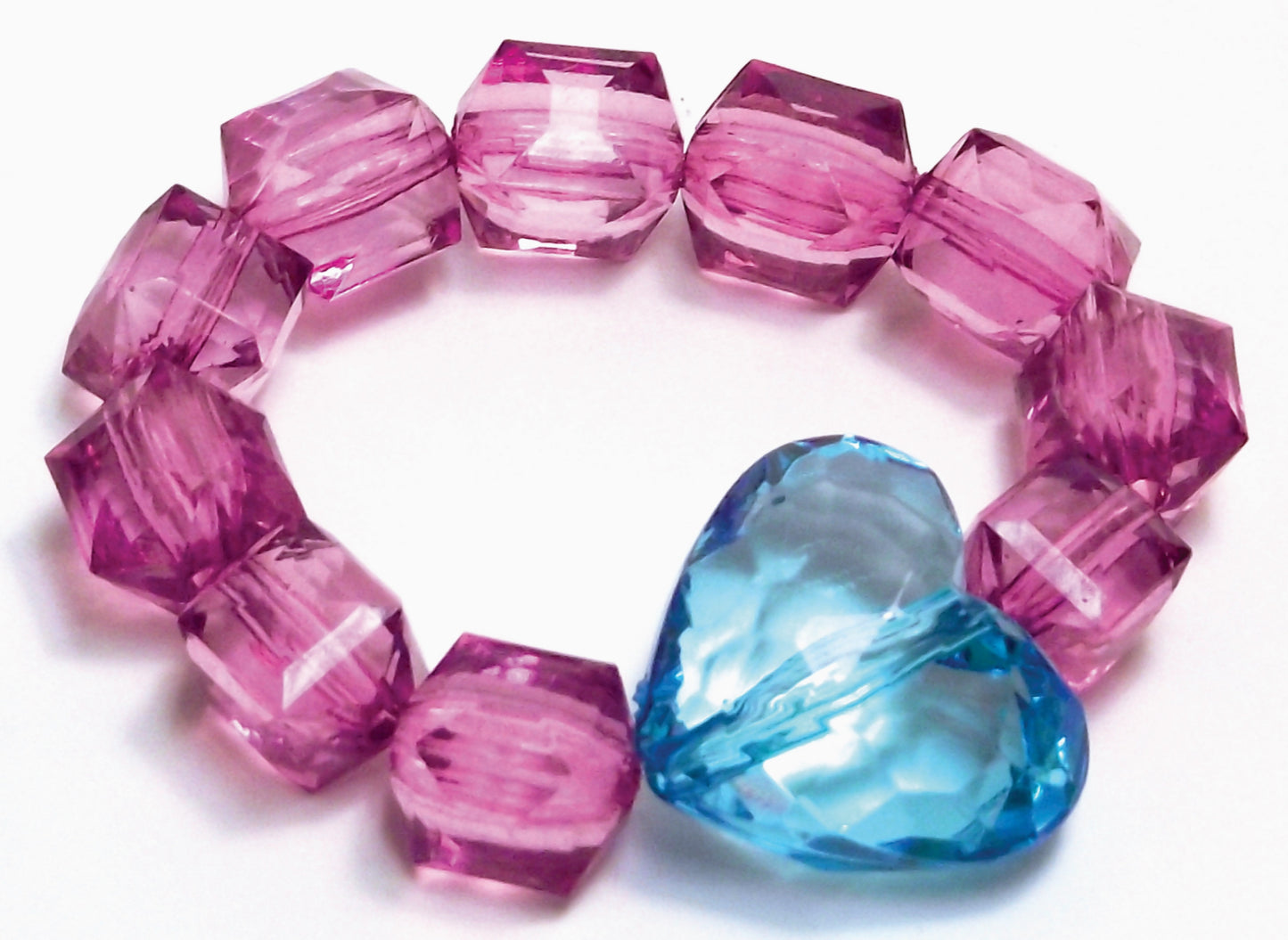 Rock Candy Stretch Bracelet with Heart - Magenta/Aqua