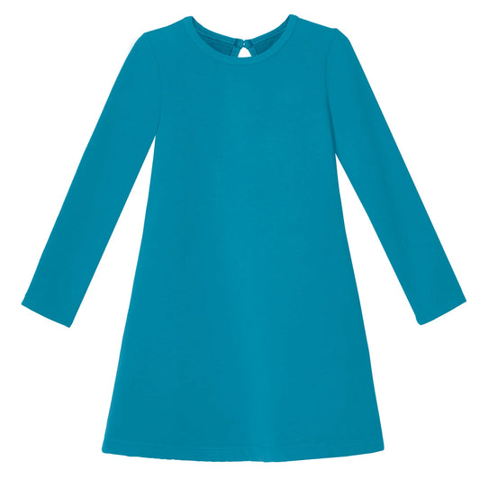 Cotton Fleece A-Line Dress - Teal