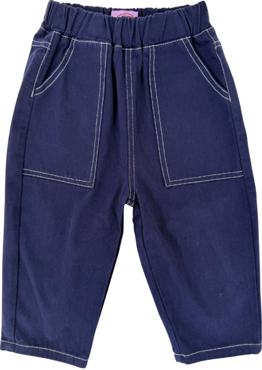 Topstitch Twill Pants - Navy