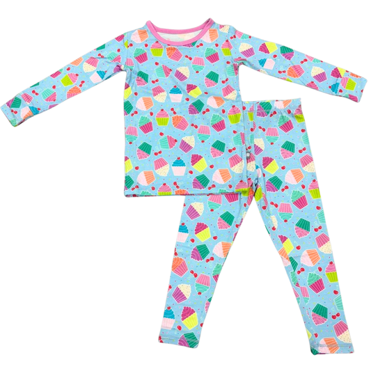 Blue Cupcake Long Sleeve Pajama Set