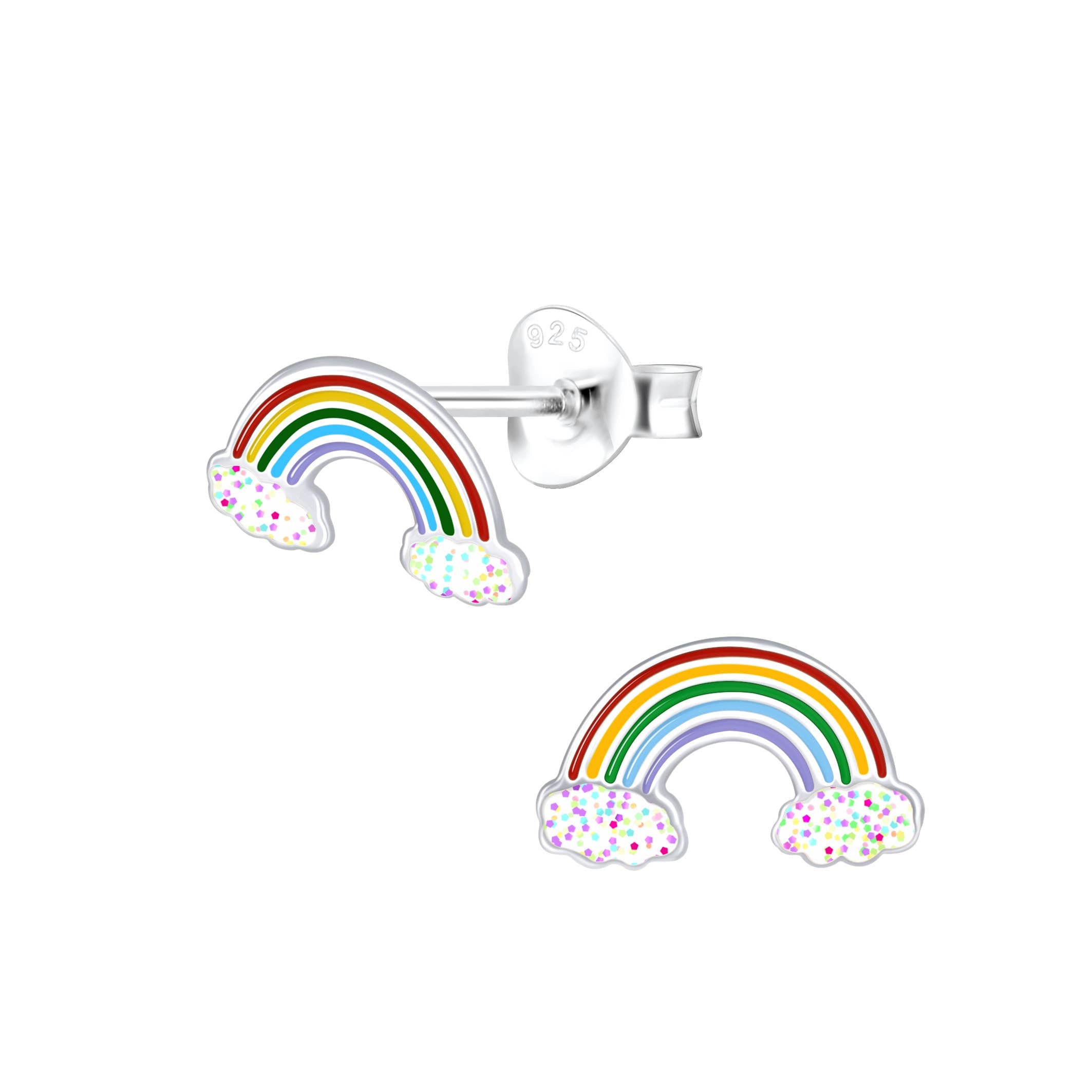 Sterling Silver Stud Earrings in a Glass Bottle - Rainbow
