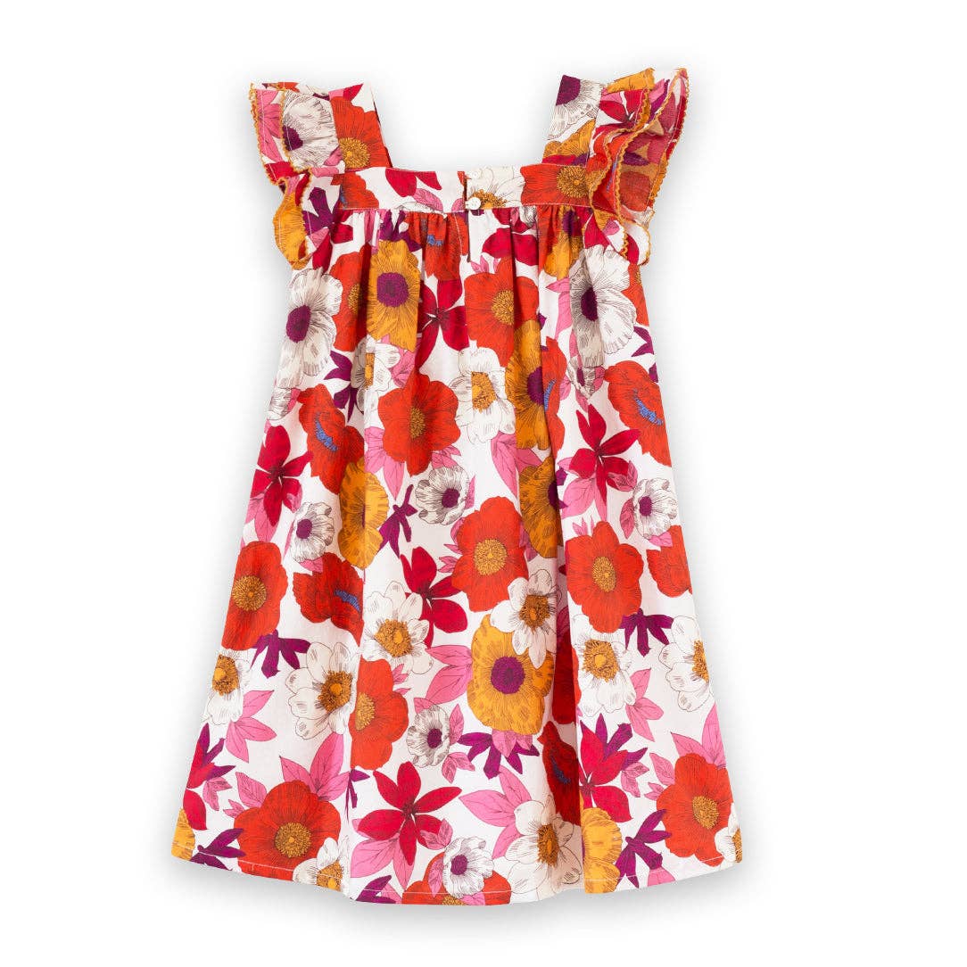 Everly Square Neck Dress | Red and Orange Floral Medley