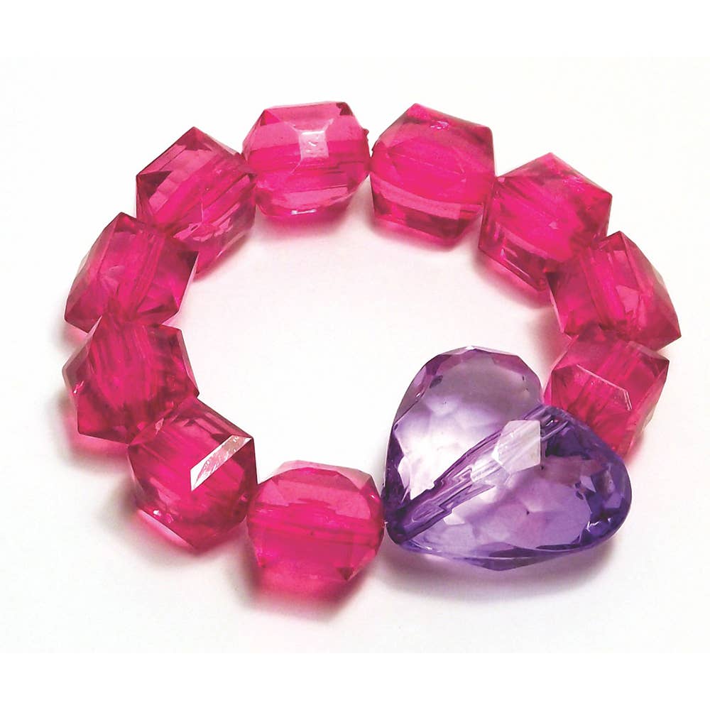 Rock Candy Stretch Bracelet with Heart - Hot Pink/Purple