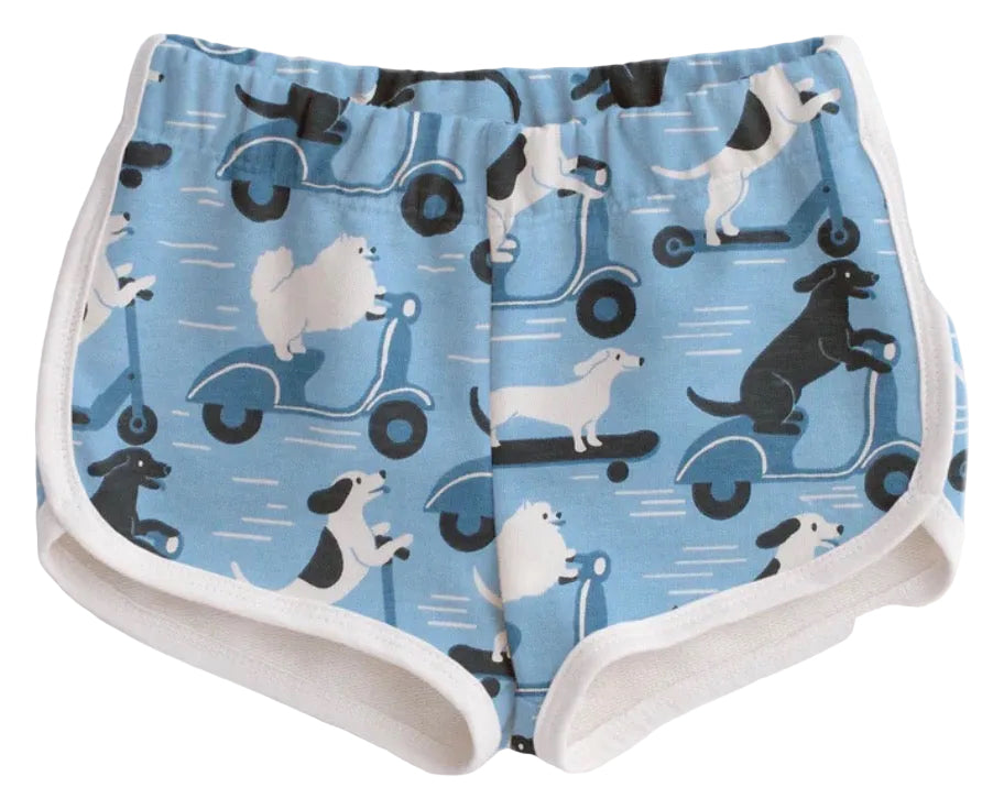 French Terry Shorts - Dogs on Scooters Blue