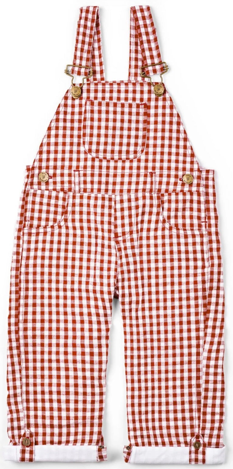 Maroon Check Seersucker Overalls