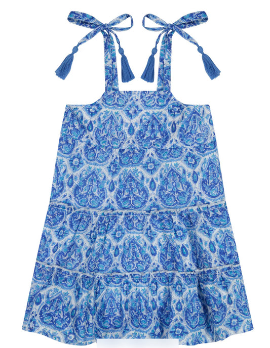 Bella Shoulder Tie Sundress - Blue Paisley