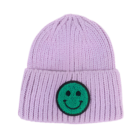 Smiley Face Beanie - Purple