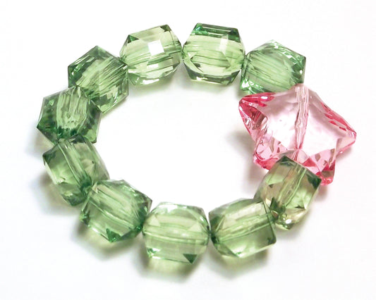 Rock Candy Stretch Bracelet with Star Bead - Light Pink/Green